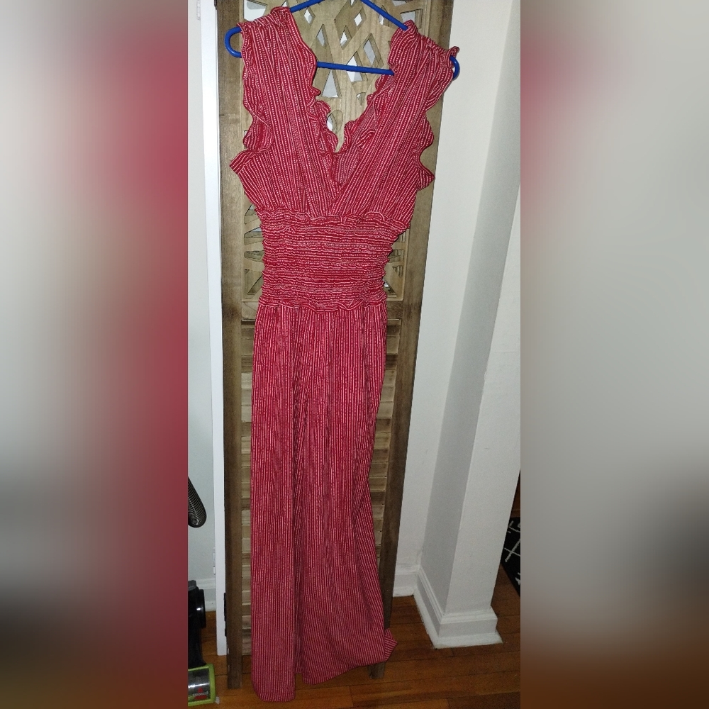 Red and white jumpsuit